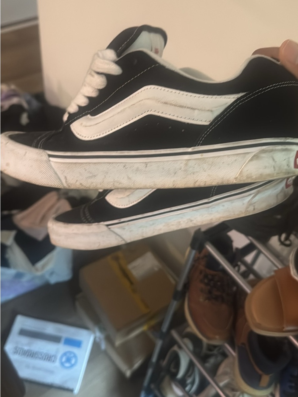 Vans Knu Skool sz 12 Black and White Low-Top Skate Sneakers